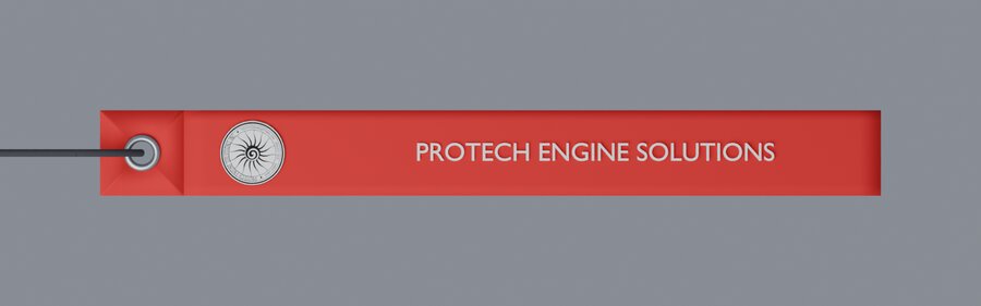 Reverse of the red tag with the Protech Engine Solutions logo